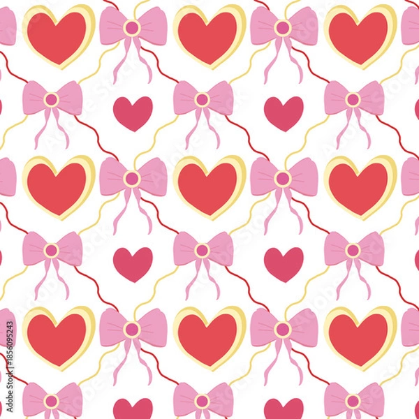 Obraz Seamless heart and bow pattern for romantic background