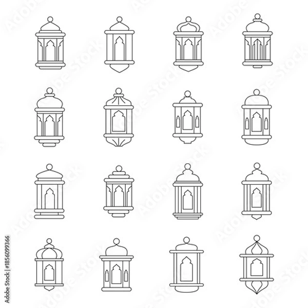 Fototapeta Ramadan Lantern Line Art Elements – Islamic Fanous Vector Set