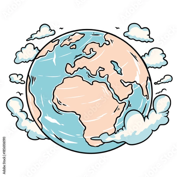 Obraz Planet Earth Surrounded by Clouds Minimal Flat Illustration