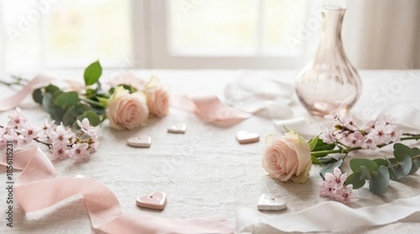 Obraz Elegant table setting with delicate roses