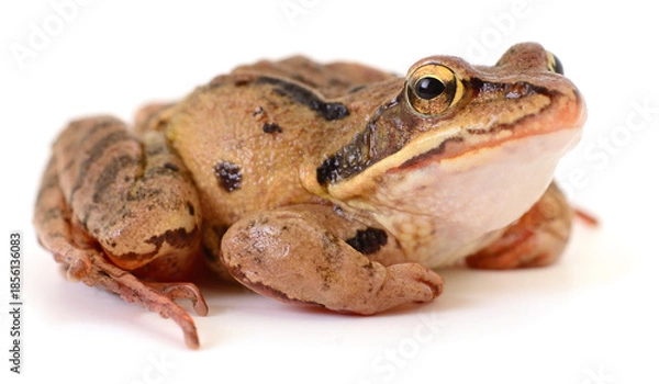 Obraz Brown frog sitting isolated on white background