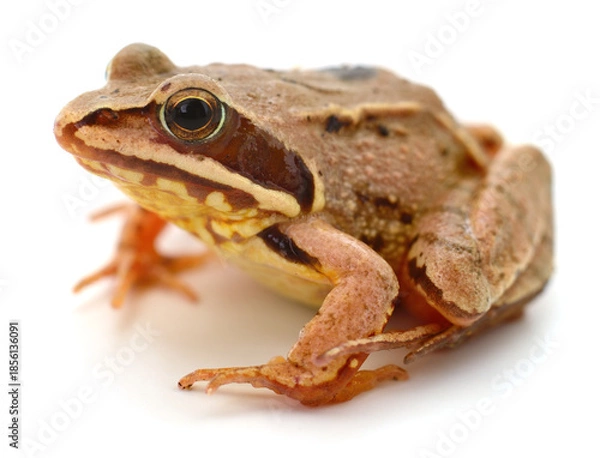 Obraz Common brown frog sitting isolated on white background