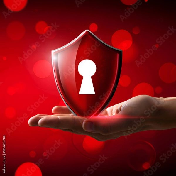 Obraz Hand holding shield with keyhole