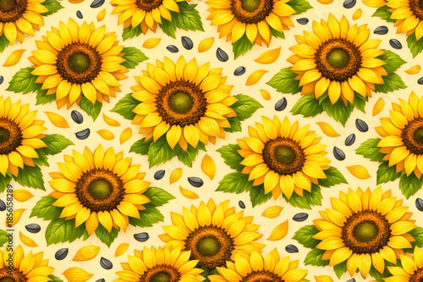 Obraz Bright Summer Botanical Pattern with Sunflower Heads and Petals