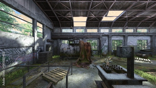 Obraz 廃墟倉庫　3DCGレンダリング