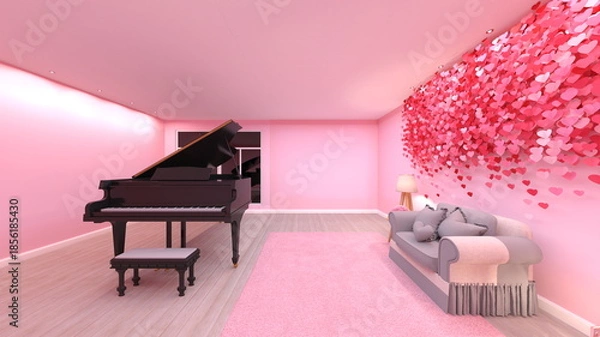 Obraz グランドピアノがあるリビングルーム　3DCGレンダリング
