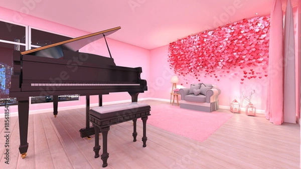 Obraz グランドピアノがあるリビングルーム　3DCGレンダリング