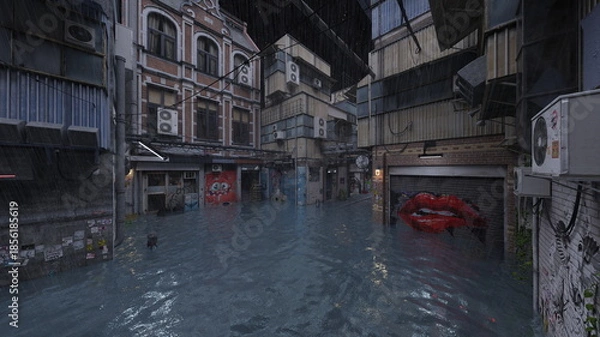 Obraz 水没した都市　3DCGレンダリング