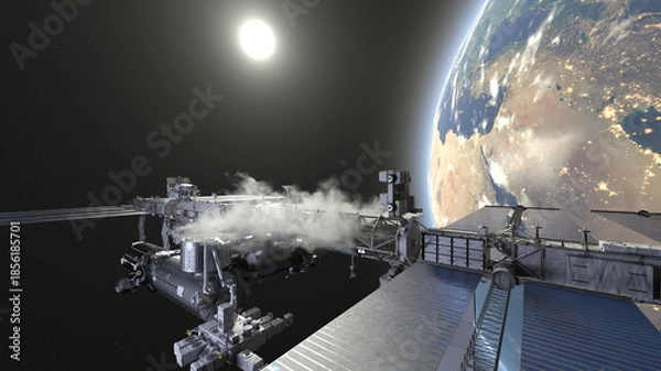 Obraz 人工衛星と地球　3DCGレンダリング