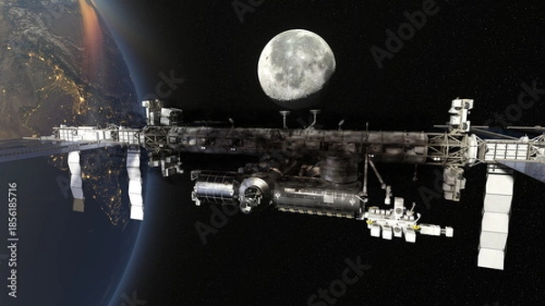 Obraz 人工衛星と地球　3DCGレンダリング