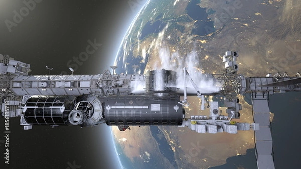 Obraz 人工衛星と地球　3DCGレンダリング