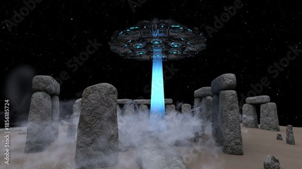 Obraz UFOに攻撃される古代遺跡　3DCGレンダリング