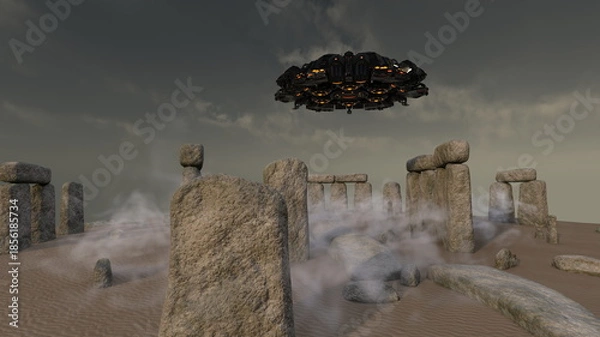 Obraz UFOに攻撃される古代遺跡　3DCGレンダリング