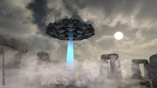 Obraz UFOに攻撃される古代遺跡　3DCGレンダリング