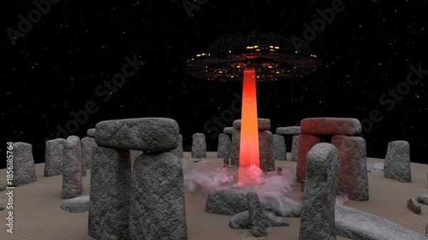 Obraz UFOに攻撃される古代遺跡　3DCGレンダリング