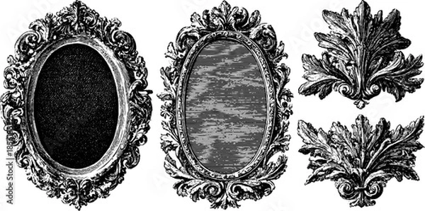 Obraz Vintage oval frame and decorative elements set for retro design projects