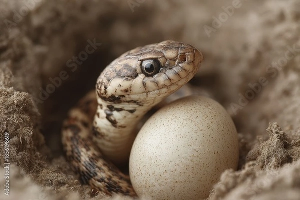Obraz Emerging Eastern Hognose Snake: A Close-Up of a Fresh Hatchling from Its Egg in Nature
