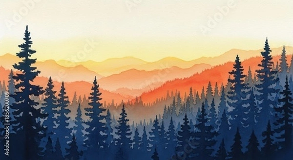 Fototapeta Sunset over mountain forest
