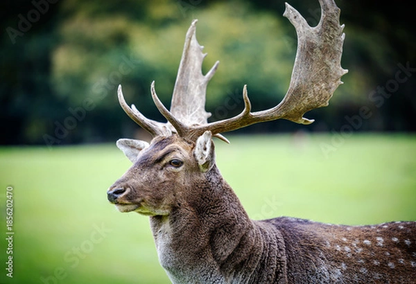 Fototapeta Male fallow deer with large antlers in forest