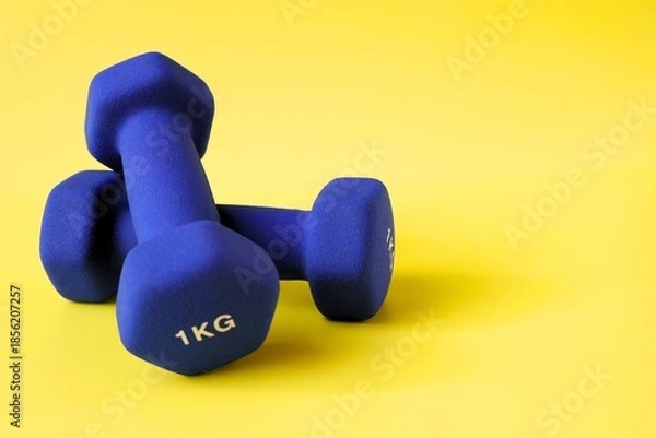 Obraz blue barbell on yellow background