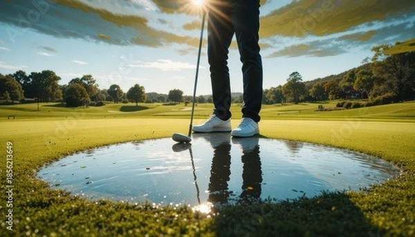 Obraz Golfer's Reflection on a Sunny Course