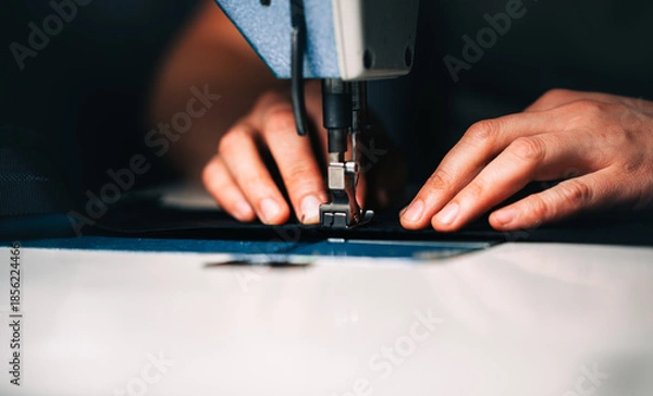 Obraz a man at work on a sewing machine. without a face.	
