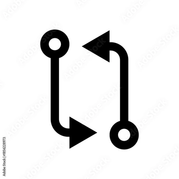 Obraz Minimal code-compare icon with directional arrows and anchor points, perfect for version control UIs, diff tools, merge operations, sync actions, and developer interfaces.
