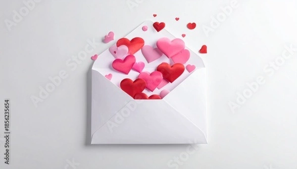 Obraz Valentine's Day Hearts Bursting From White Envelope on White Background
