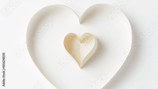 Obraz 白背景の清潔感ある連続線ハート枠 リアル紙ハートでやさしい雰囲気.生成AI
