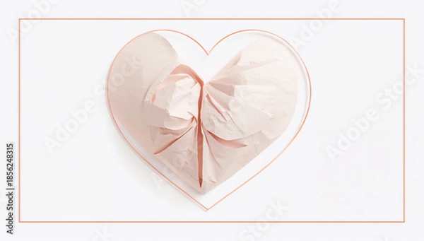 Obraz 白背景に映えるリアルな紙ハートと連続線ハート枠 グリーティング向け素材.生成AI