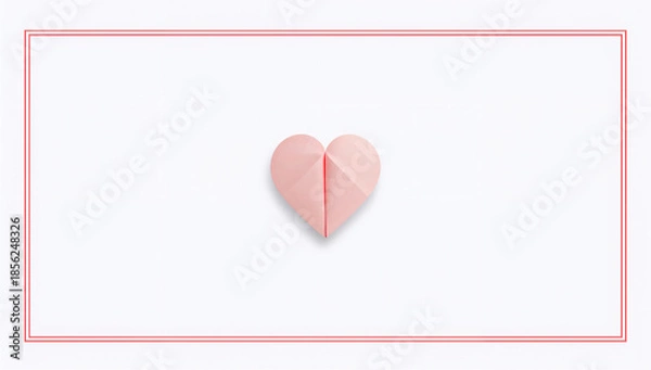 Obraz 白背景にリアル紙ハートが映える連続線ハート枠 シンプル装飾デザイン.生成AI
