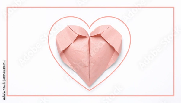 Obraz 母の日のメッセージに合わせやすい連続線ハート枠と紙のハート 白背景素材.生成AI