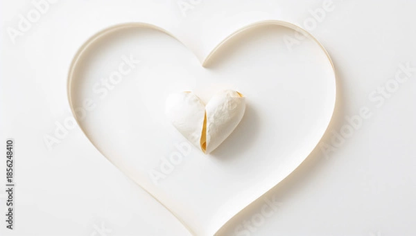 Obraz ミニマルな連続線ハートボーダー 紙のハートが主役の白背景デザイン.生成AI