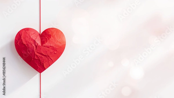 Obraz シンプルに使える連続線ハートのボーダー 紙ハート付き白背景の装飾デザイン.生成AI