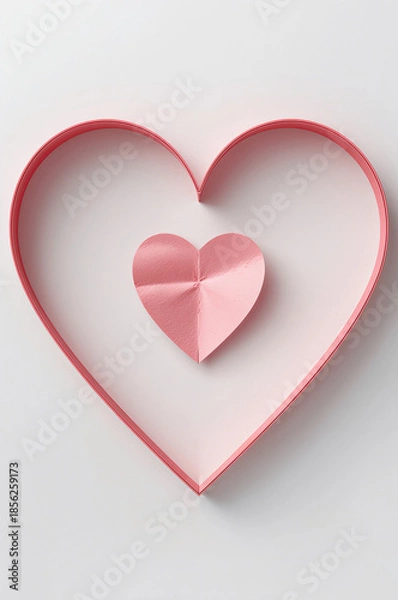 Obraz 立体感のある紙ハートを主役にしたモノラインハート枠の縦デザイン. 生成AI