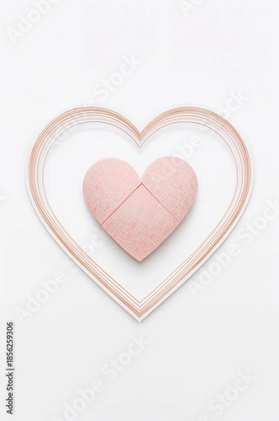 Obraz 国際女性デー向けのやさしい印象の紙ハートとモノライン枠の縦背景. 生成AI