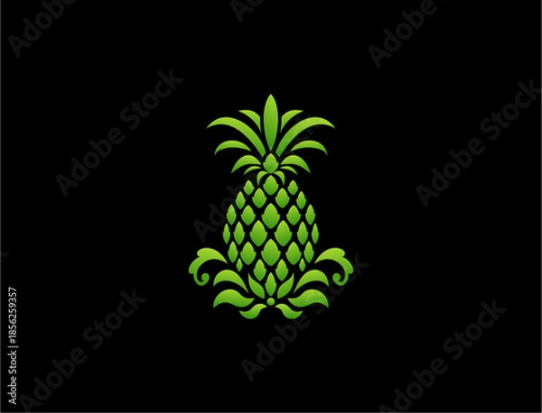 Obraz Green pineapple graphic on a black background