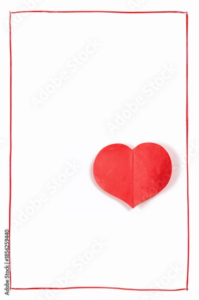 Obraz 上品なモノラインのハート枠にリアルな紙ハートを添えた縦デザイン. 生成AI