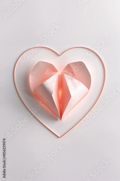 Obraz 二月の季節行事に合うハート枠ボーダーと紙ハートの縦レイアウト. 生成AI