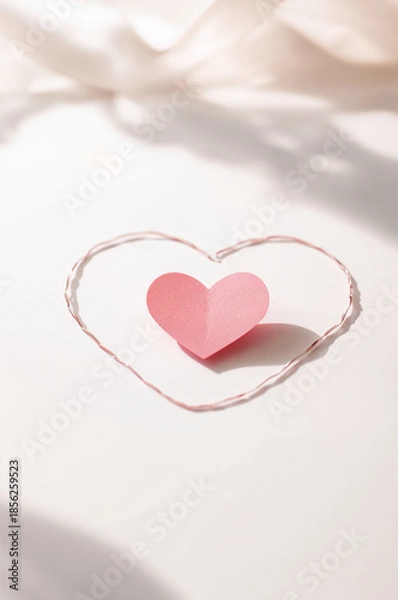 Obraz ミニマル好きに刺さるモノラインハート枠と紙質表現の縦背景デザイン. 生成AI