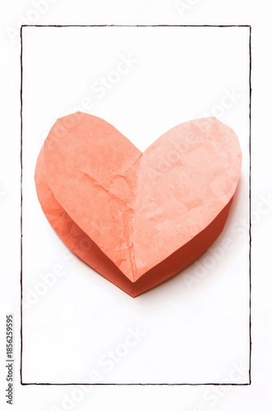 Obraz バレンタイン向け連続線ハートボーダーと紙ハートの縦背景デザイン. 生成AI