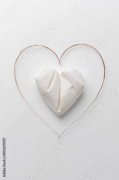 Obraz グリーティングカード用の一筆書きハートフレームと紙素材の温かみ. 生成AI