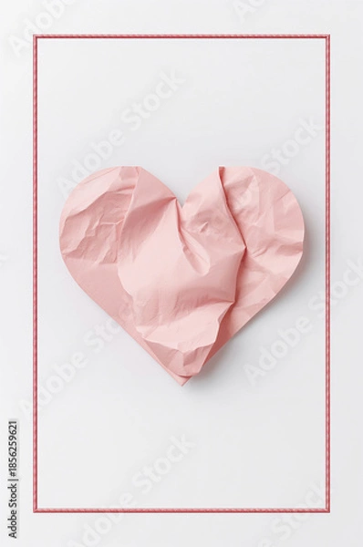 Obraz ピンク系のやさしい印象に合う紙ハートと一筆書きハート枠の装飾. 生成AI