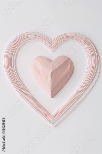 Obraz かわいさ控えめの上品路線に合うモノラインハート枠と紙ハート背景. 生成AI