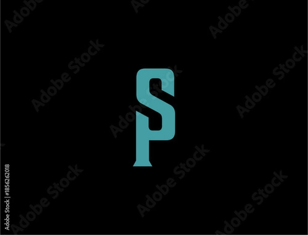 Obraz Sp letter mark teal text on black background