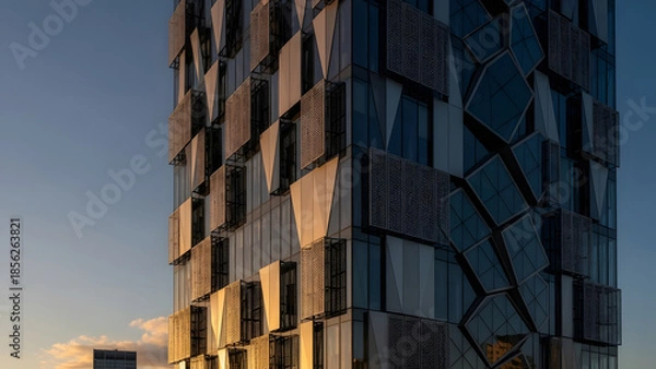 Fototapeta Smart Responsive Architectural Facade Building with Dynamic Shading System