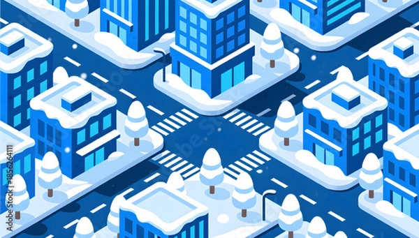 Obraz A structured isometric winter city with a cool tech aesthetic