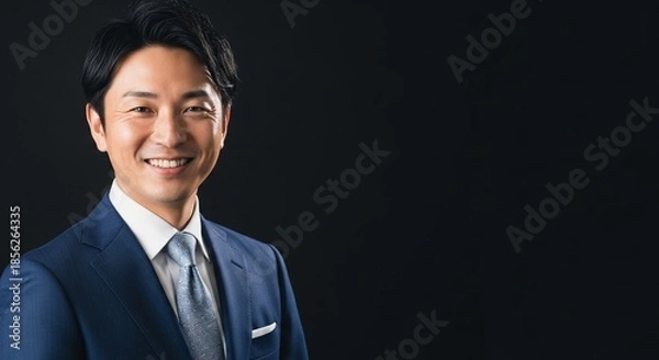 Obraz 信頼感あふれる笑顔の日本人男性ビジネスマン：エグゼクティブなスーツ姿のポートレート