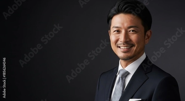 Obraz 信頼感あふれる笑顔の日本人男性ビジネスマン：エグゼクティブなスーツ姿のポートレート