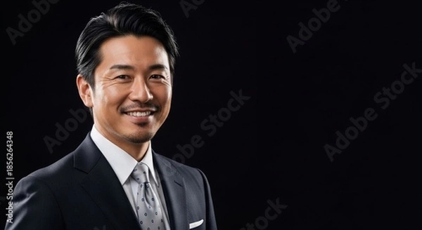 Obraz 信頼感あふれる笑顔の日本人男性ビジネスマン：エグゼクティブなスーツ姿のポートレート
